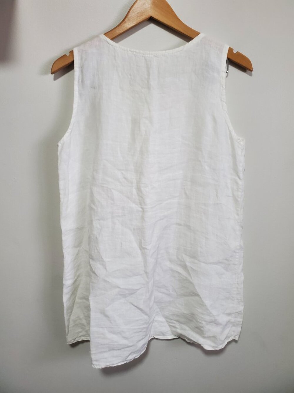 LUNGO L'ARNO 100% Linen Sleeveless Tunic Top White Medium Henley Summer Beach - Picture 8 of 13
